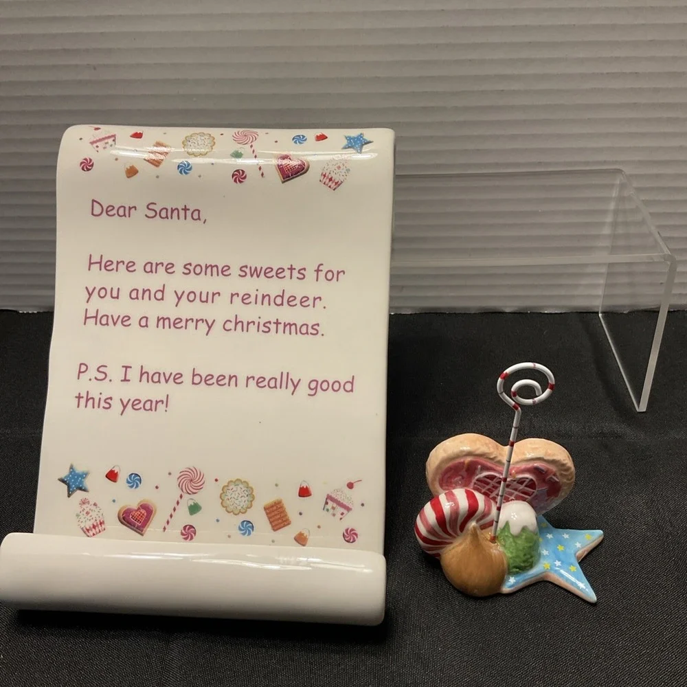 Dept 56 Glitterville Ceramic Dear Santa Letter Scroll, Cookie Recipe Card Holder